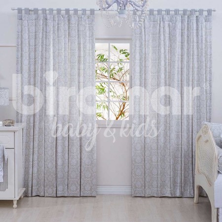 Cortina para Quarto de Bebê Estampa Damask Branco