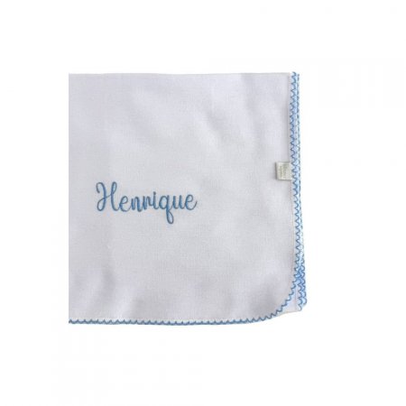 Cueiro Aflanelado para Bebê Personalizado Elisa Branco / Azul