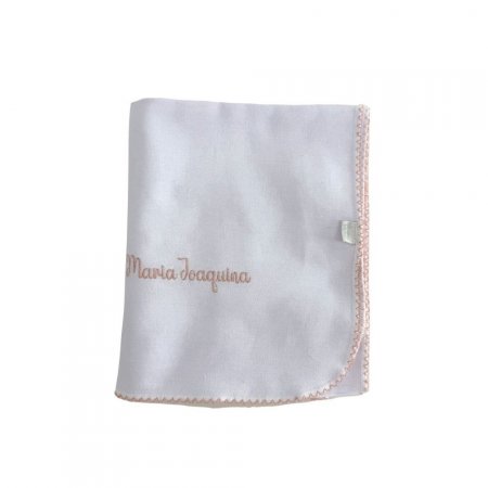 Cueiro Aflanelado para Bebê Personalizado Elisa Branco / Rosê
