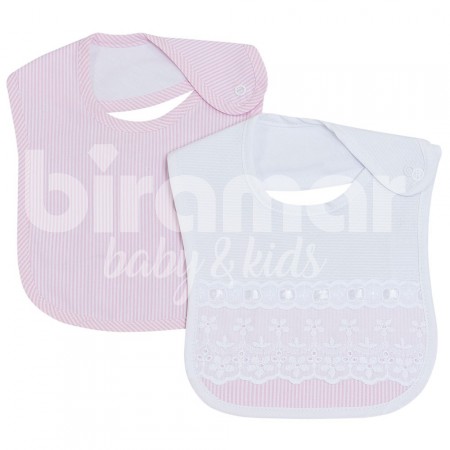 Duo de Babadores para Bebê Bordado Inglês Bless Rosa