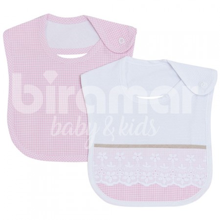 Duo de Babadores para Bebê Bordado Inglês Patch Rosa