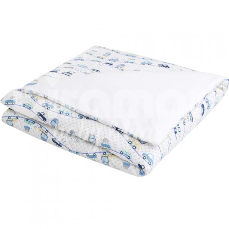 Edredom de Mini Cama Dupla Face e Duvet Estampa Carrinhos Azul