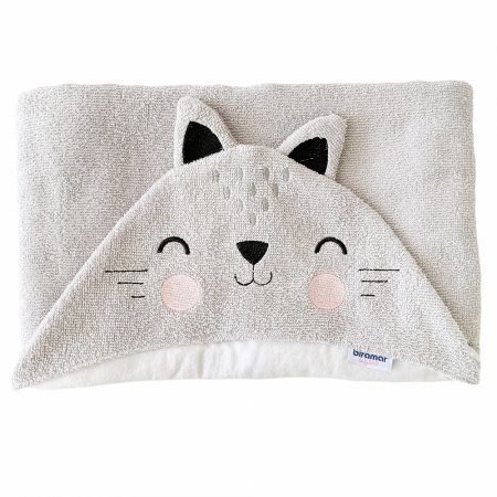 Toalha de Banho Kids Felpuda com Capuz Bordado Woodland Gatinho