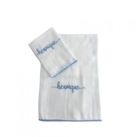 Fralda de Ombro para Bebê com Fralda Boca 100% Algodão Personalizado Branco / Azul