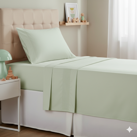 Jogo de Lençol Montessoriano Solteiro 3 Peças Percal Mint