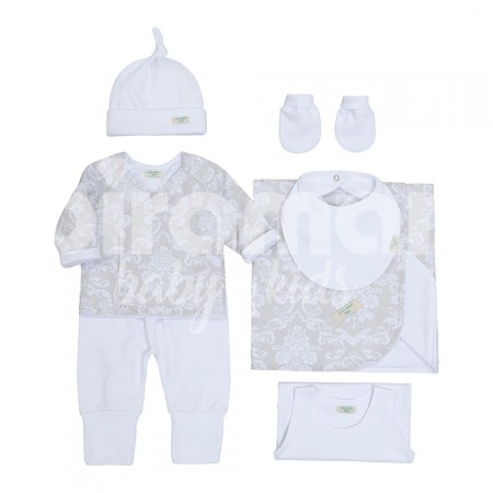 Gift Set para Bebê Damask Branco 7 Peças - Tamanho Único