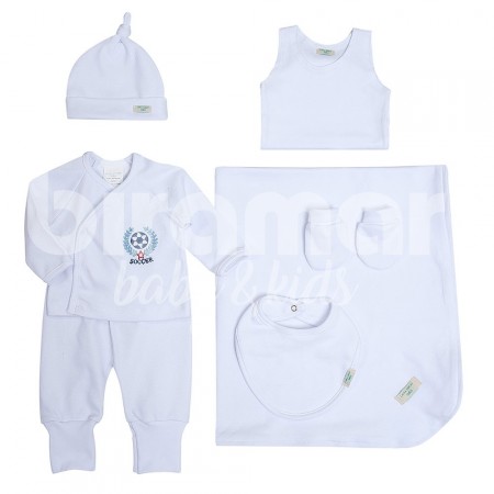 Gift Set para Bebê Goal Branco/Azul 7 Peças - Tamanho Único