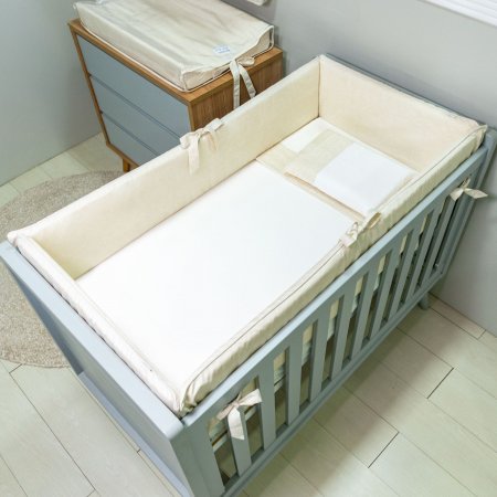 Protetor de Berço Antissufocante 4 peças Linho Bege