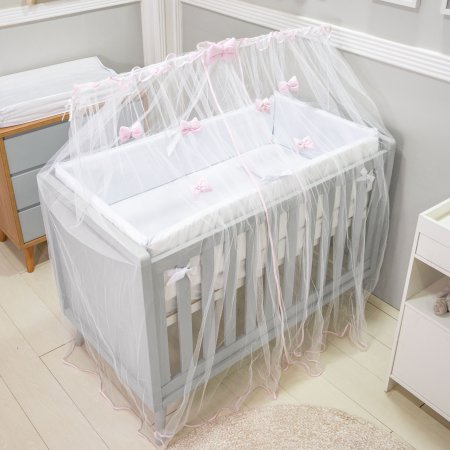 Mosquiteiro para Berço Varal Inteiro Lacinho Rosa