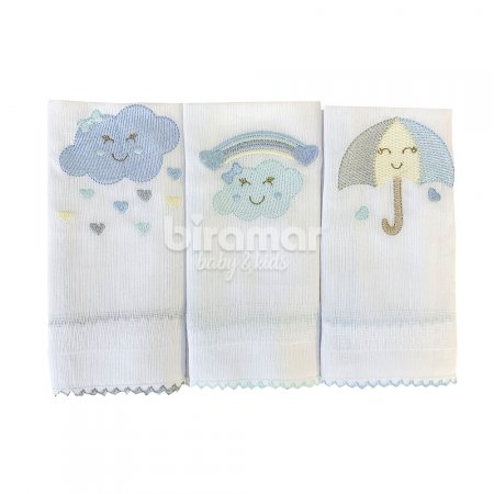 Boquinha Fralda Cremer 3 Peças para Bebê Chuva de Amor Branco / Azul