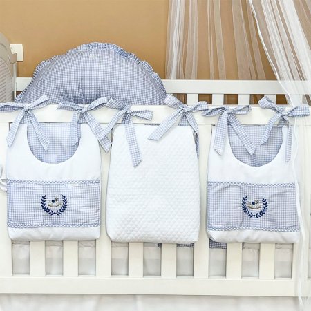 Porta Fraldas para Bebê 3 Peças Bordado Cavalinho de Pau Azul
