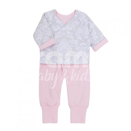 Kimono Maternidade para Bebê 3 Peças Venetia Cinza/Rosa - Tamanho Único