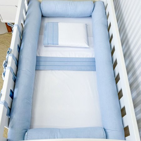 Kit de Berço Rolinho 4 Peças Linho Azul