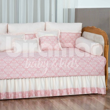 Kit Cama Babá 9 Peças com Saia Jardim Secreto Rosa