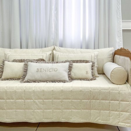 Kit Cama Babá 9 Peças Benício Personalizado Linho Bege