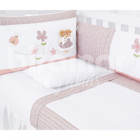 Enxoval de Berço Lollipop Alice Rose 9 peças com Mosquiteiro