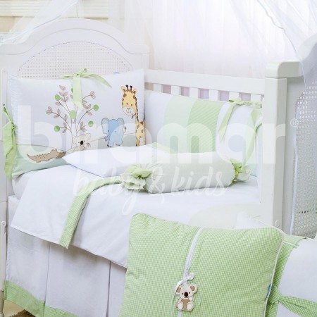 Kit Enxoval de Berço Savanah Verde 10 Peças com Mosquiteiro