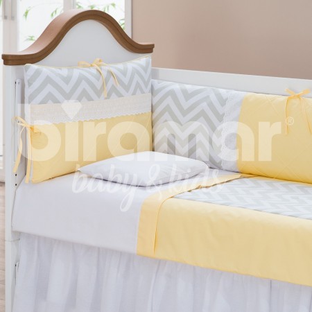 Kit Enxoval de Berço Lollipop Percal Chevron Amarelo 8 peças