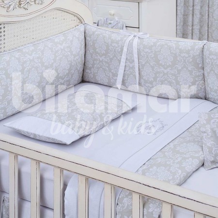 Kit Enxoval de Berço Damask Branco 7 peças