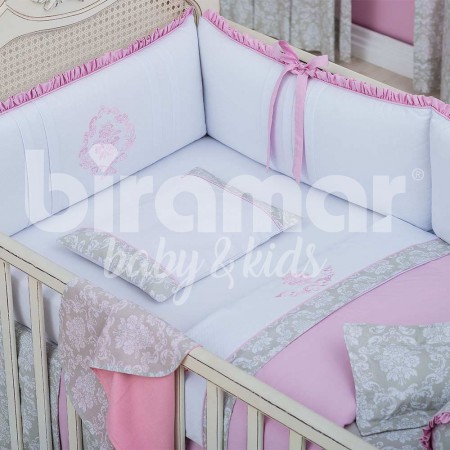 Kit Enxoval de Berço Venetia Cinza/Rosa 7 peças