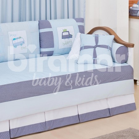 Kit Cama Babá 9 Peças com Saia Holiday Azul