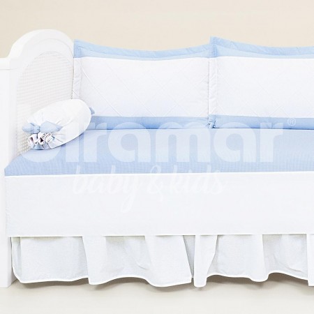 Kit Cama Babá 7 Peças Lollipop com Saia Milk Xadrez Azul