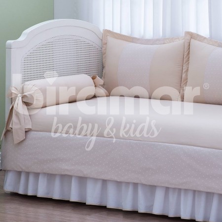 Kit Cama Babá 7 peças com Saia Lollipop II Percal Baunilha com Renda