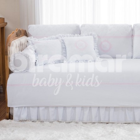 Kit Cama Babá 9 Peças com Saia Personalizado Marseille Branco / Rosa 