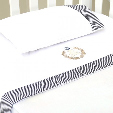 Lençol para Berço 3 peças Lolli Teddy Marinho Percal