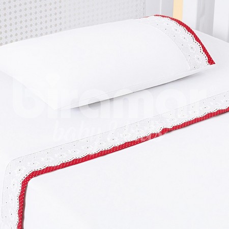 Lençol para Berço 3 peças Lolli Milk Poá Vermelho Percal