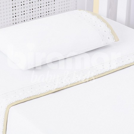 Lençol para Berço 3 peças Lolli Milk Xadrez Bege Percal