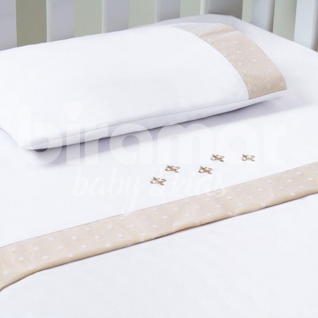 Lençol para Berço 3 peças Lolli Percal Baunilha com Renda