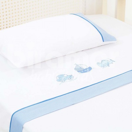 Lençol para Berço 3 peças Lolli Urbano Azul Percal
