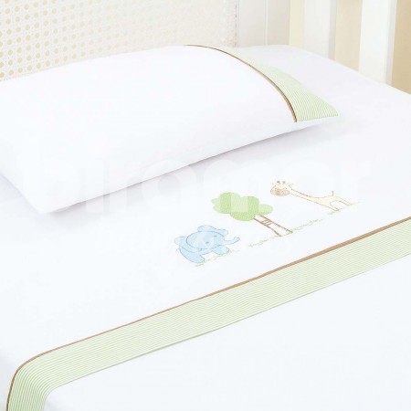 Lençol para Berço 3 peças Lolli Zoo Bege Percal