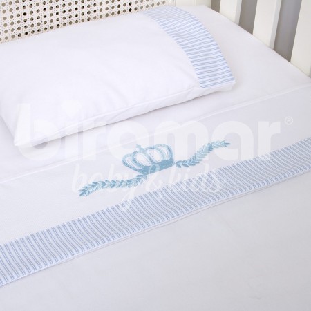 Lençol para Berço 3 peças Lolli Coroinha Azul Percal