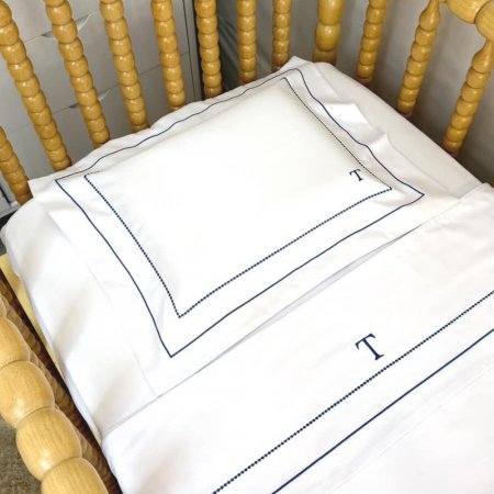 Lençol para Berço 3 Peças Percal 200 fios Benício Personalizado Marinho