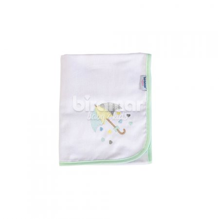 Cueiro Aflanelado para Bebê Bordado Chuva de Amor Branco / Verde Mint