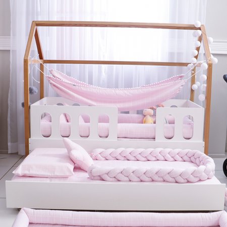 Rede para Cama Montessoriana Dupla Face Boston Rosa / Cisne