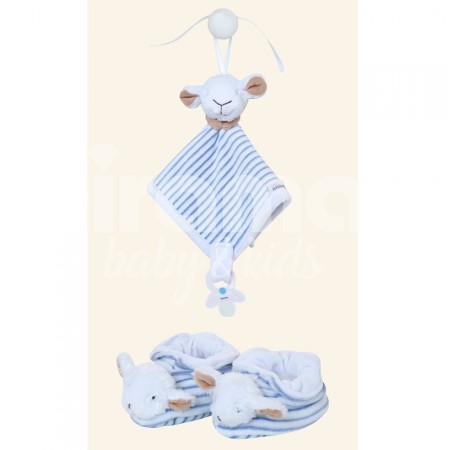 Duo Naninha e Pantufa para Bebê Ovelha Listrado Azul