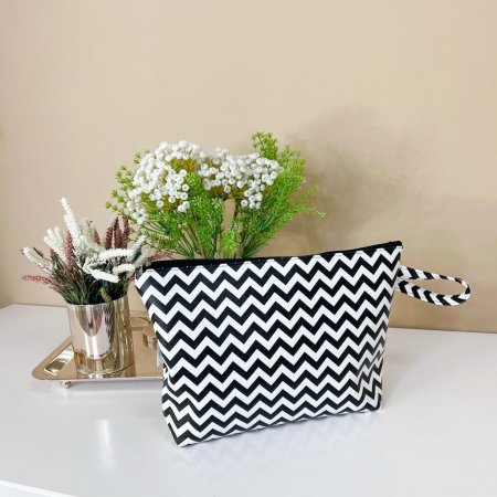 Necessaire Vinil Chevron Preto