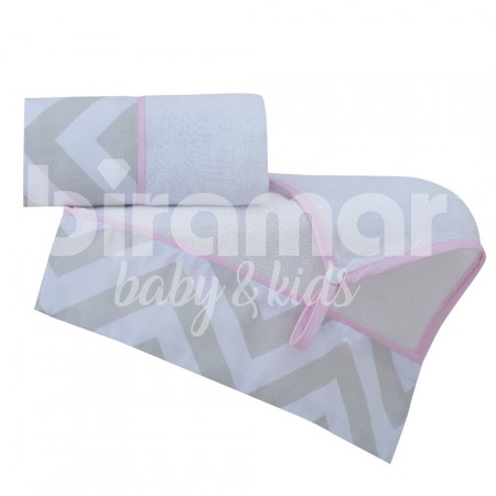 Paninho de Boca Cremer para Bebê 2 Peças com Porta Chupeta Chevron Rosa