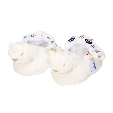 Pantufa para Bebê Estampa Barquinho Marinho