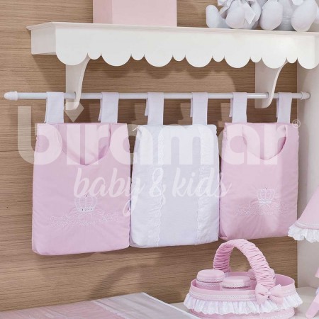 Porta Fraldas para Bebê 3 Peças Bordado Inglês Sophie Rosa