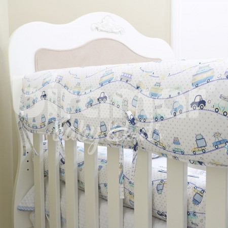 Cobertura para Grade de Berço Carrinhos Azul