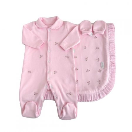 Saída Maternidade 3 Peças Suedine com Bordado de Rosinhas – Tamanho Único