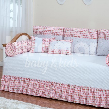 Kit Cama Babá 9 Peças com Saia London Rosa