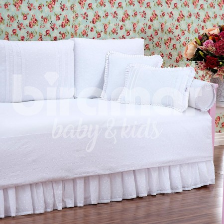 Kit Cama Babá 9 Peças com Saia Laise Chantilly Branco