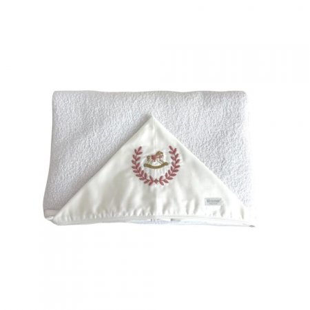 Toalha de Banho para Bebê Felpuda Revestida Fralda Solta Cavalinho de Pau Rosê