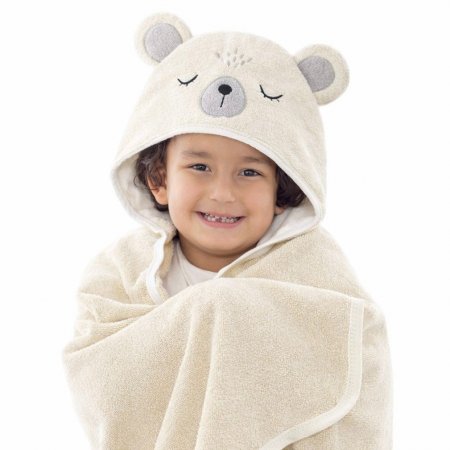 Toalha de Banho Kids Felpuda com Capuz Bichinho Urso Marfim