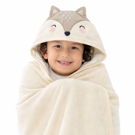 Toalha de Banho Kids Felpuda com Capuz Bordado Woodland Raposa